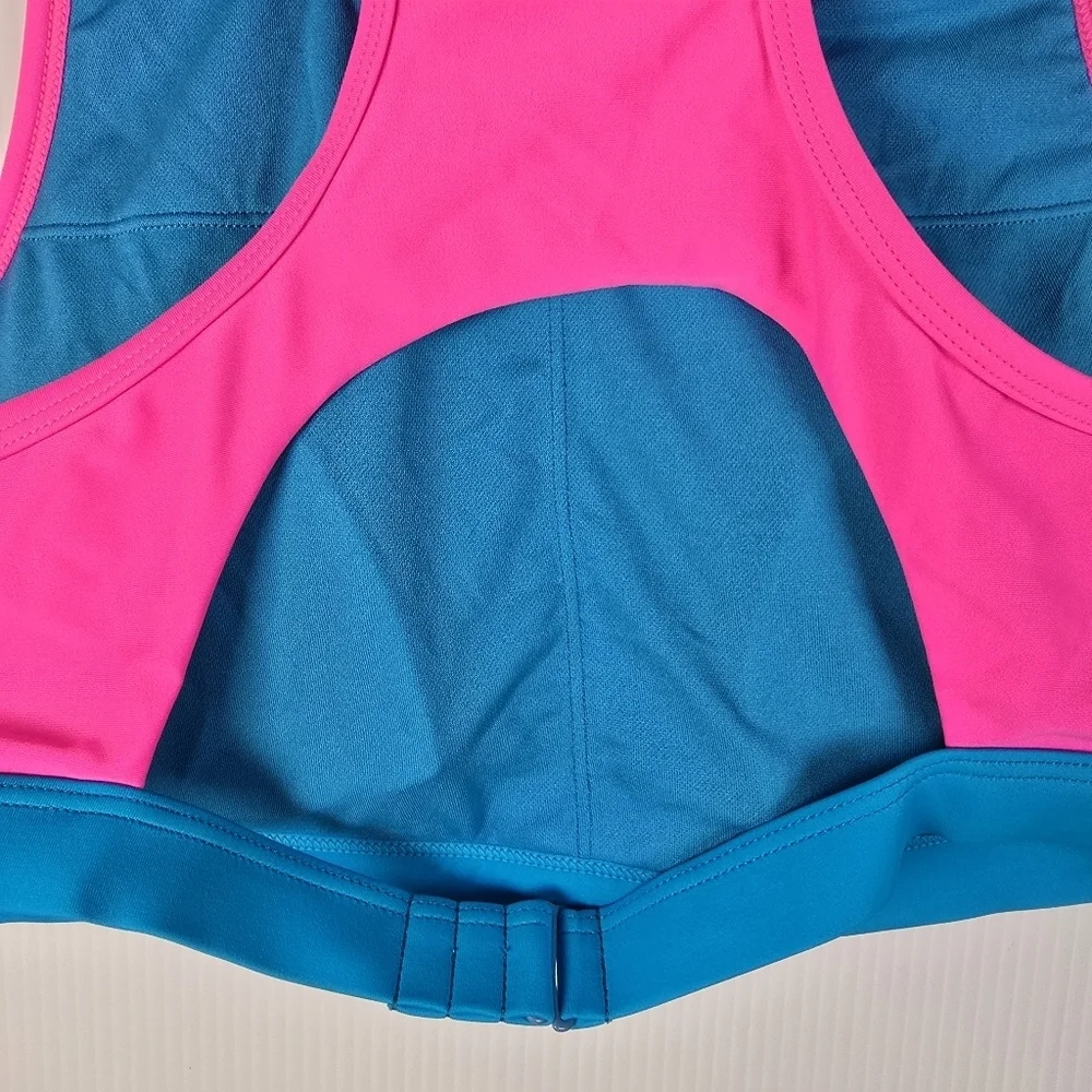 NWOT Adidas Womens Blue and Pink Sports Bra Bikini Top Neon Pink/Turq Size L